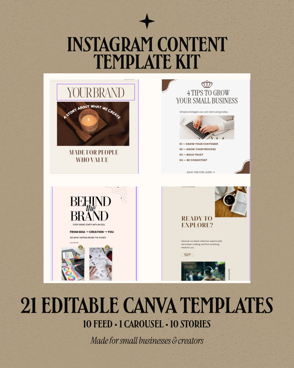 Instagram Content Template Kit with editable Canva templates for feed, carousel and stories