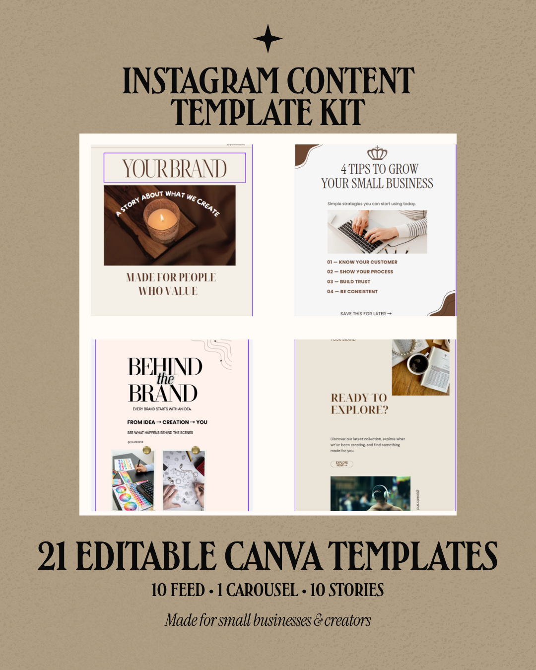 Instagram Content Template Kit with editable Canva templates for feed, carousel and stories