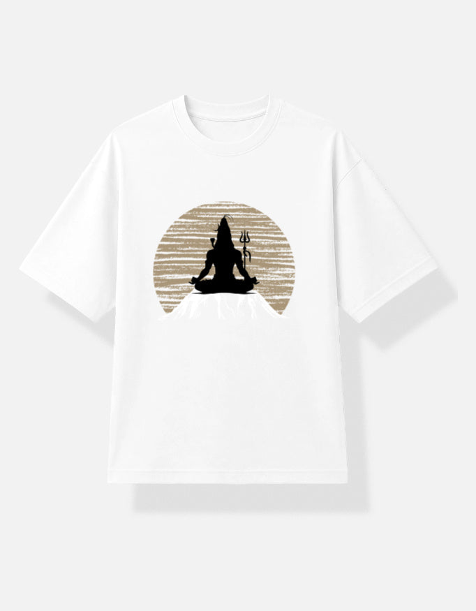 White oversized unisex T-shirt with minimalist meditation design
