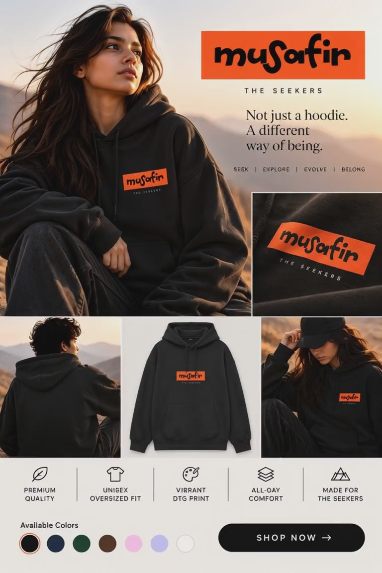 SEEKERS Musafir oversized black hoodie with DTG graphic
